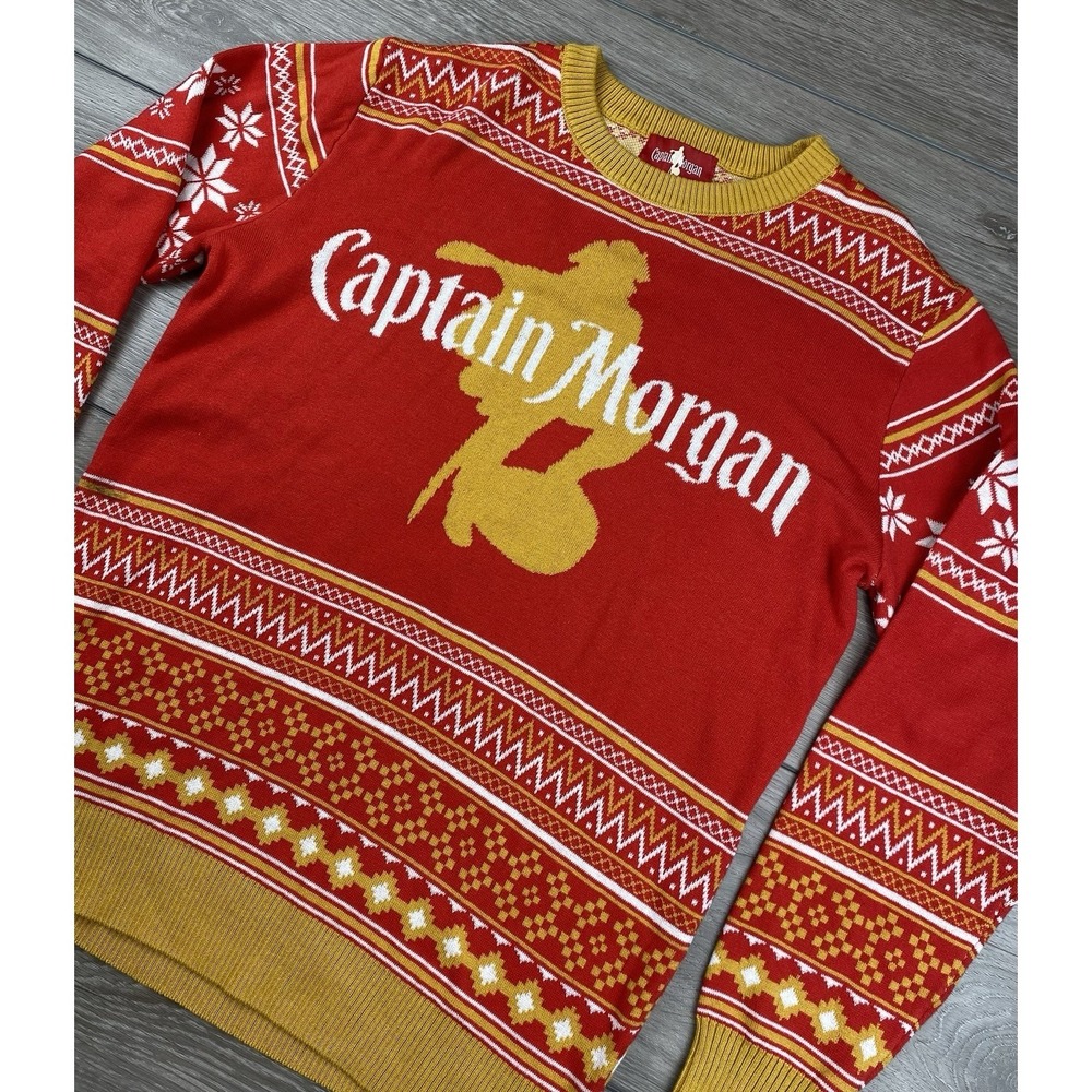 Captain Morgan Men's Pullover Logo Christmas‎ Sweater Red Size Medium